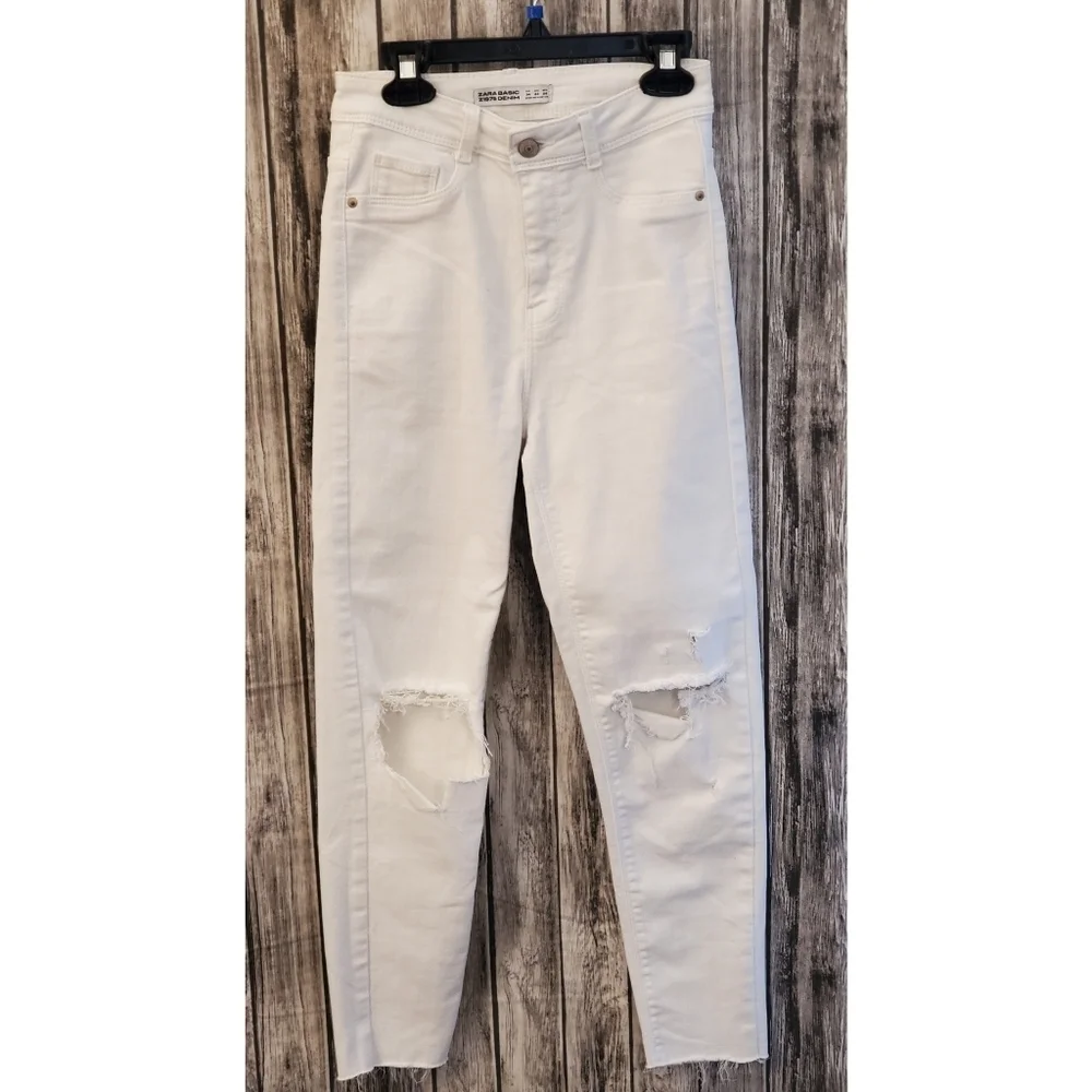 ZARA Basic  white distressed raw hem jeans White Size 2 - Picture 2 of 10